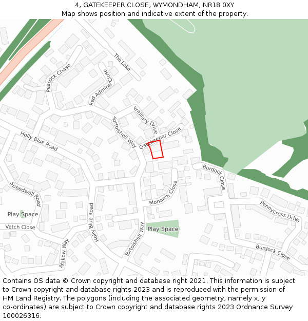 4, GATEKEEPER CLOSE, WYMONDHAM, NR18 0XY: Location map and indicative extent of plot