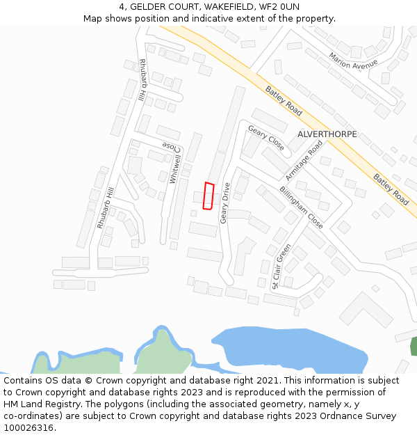 4, GELDER COURT, WAKEFIELD, WF2 0UN: Location map and indicative extent of plot