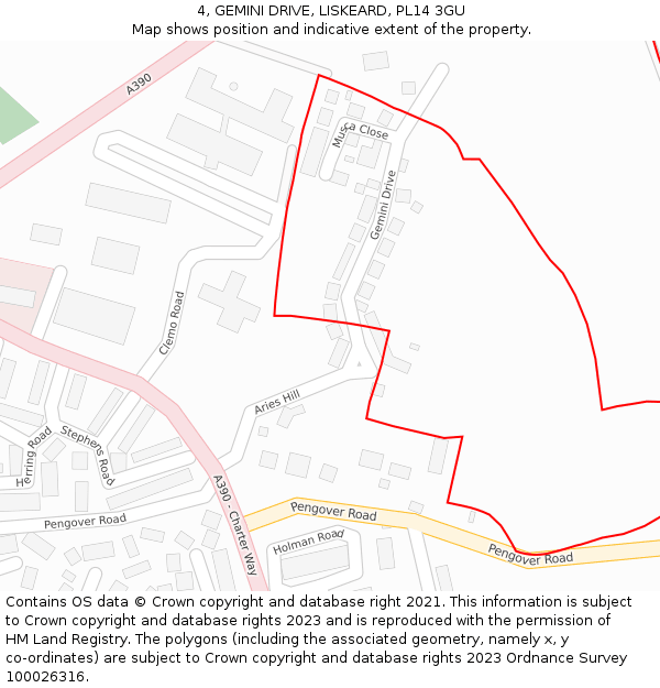 4, GEMINI DRIVE, LISKEARD, PL14 3GU: Location map and indicative extent of plot