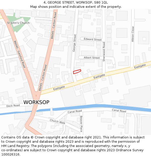 4, GEORGE STREET, WORKSOP, S80 1QL: Location map and indicative extent of plot