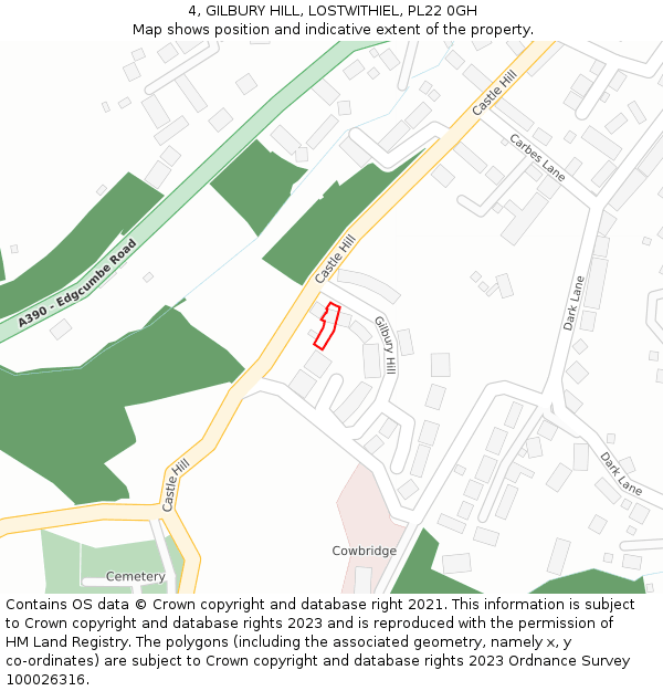 4, GILBURY HILL, LOSTWITHIEL, PL22 0GH: Location map and indicative extent of plot