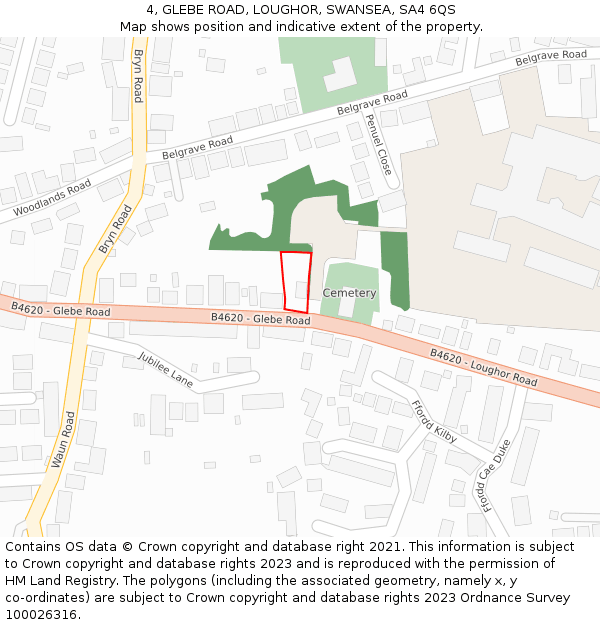 4, GLEBE ROAD, LOUGHOR, SWANSEA, SA4 6QS: Location map and indicative extent of plot