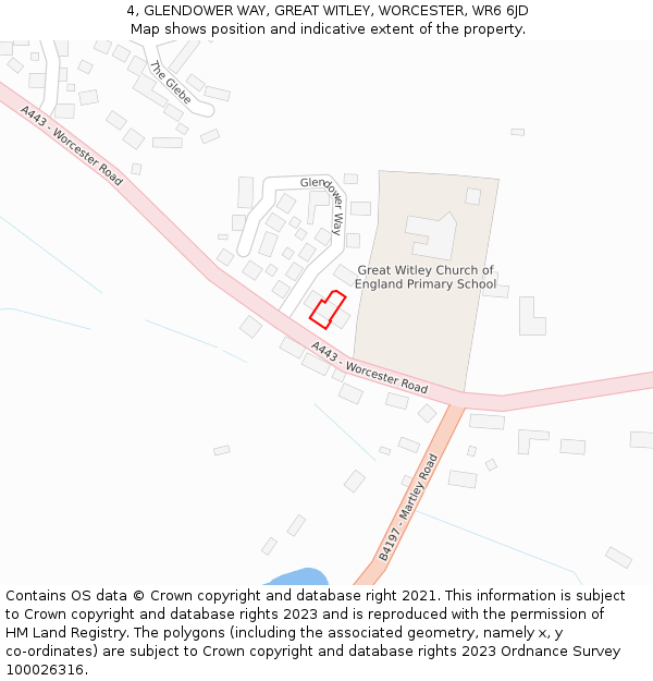 4, GLENDOWER WAY, GREAT WITLEY, WORCESTER, WR6 6JD: Location map and indicative extent of plot