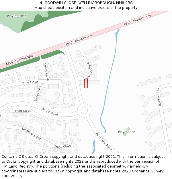 4, GOODWIN CLOSE, WELLINGBOROUGH, NN8 4BS: Location map and indicative extent of plot