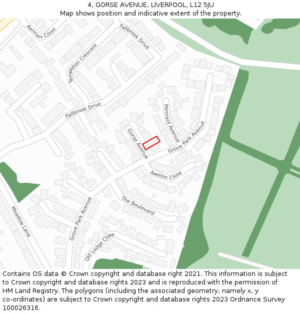 4, GORSE AVENUE, LIVERPOOL, L12 5JU: Location map and indicative extent of plot