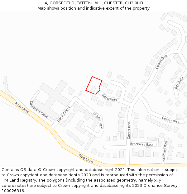 4, GORSEFIELD, TATTENHALL, CHESTER, CH3 9HB: Location map and indicative extent of plot