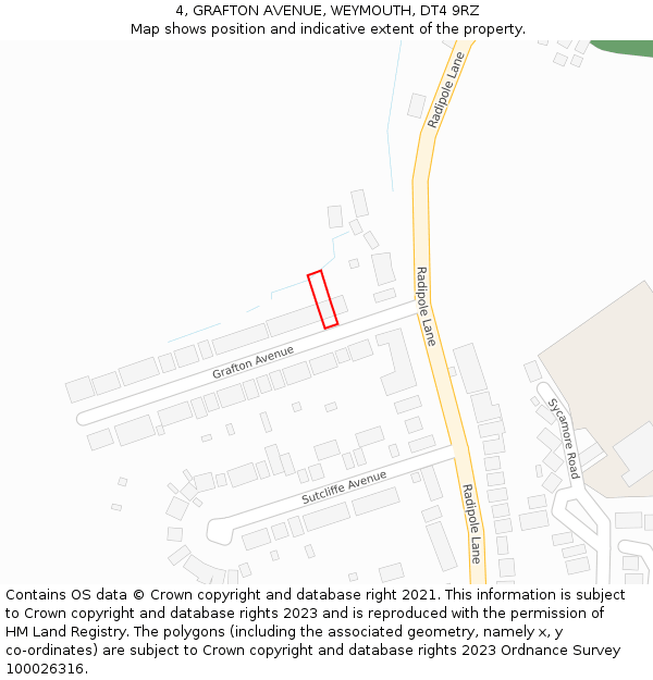 4, GRAFTON AVENUE, WEYMOUTH, DT4 9RZ: Location map and indicative extent of plot