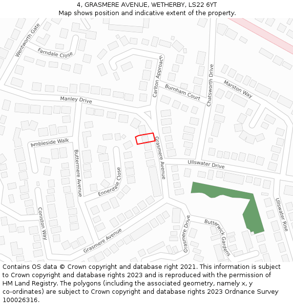 4, GRASMERE AVENUE, WETHERBY, LS22 6YT: Location map and indicative extent of plot