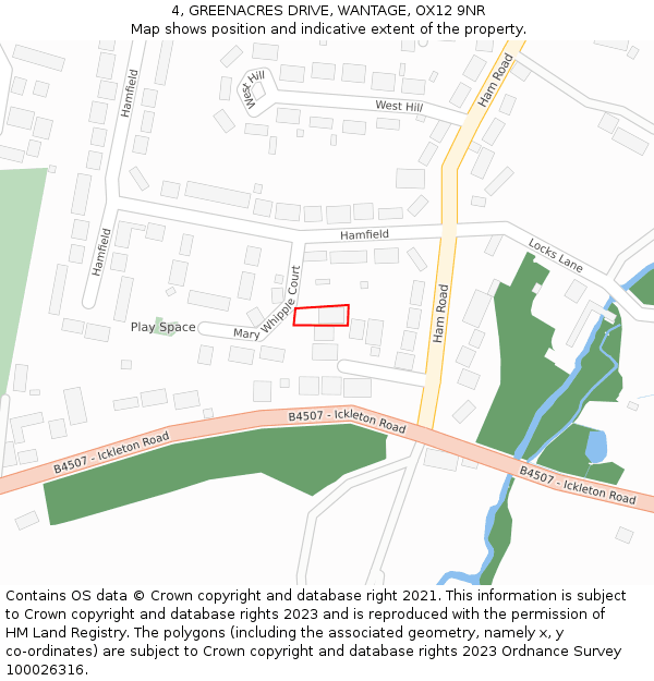 4, GREENACRES DRIVE, WANTAGE, OX12 9NR: Location map and indicative extent of plot