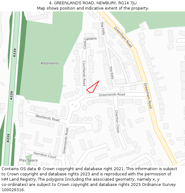 4, GREENLANDS ROAD, NEWBURY, RG14 7JU: Location map and indicative extent of plot
