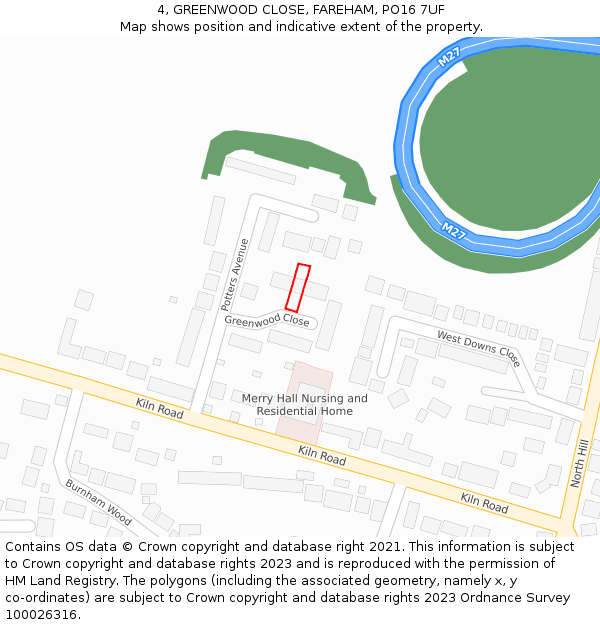 4, GREENWOOD CLOSE, FAREHAM, PO16 7UF: Location map and indicative extent of plot