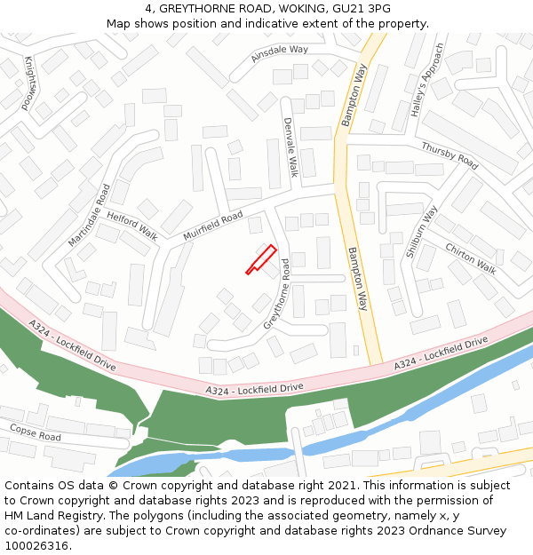 4, GREYTHORNE ROAD, WOKING, GU21 3PG: Location map and indicative extent of plot