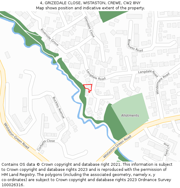 4, GRIZEDALE CLOSE, WISTASTON, CREWE, CW2 8NY: Location map and indicative extent of plot