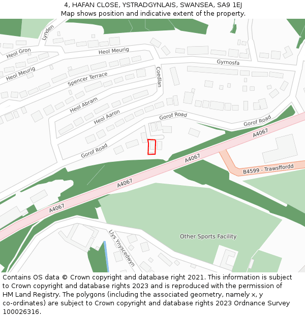 4, HAFAN CLOSE, YSTRADGYNLAIS, SWANSEA, SA9 1EJ: Location map and indicative extent of plot