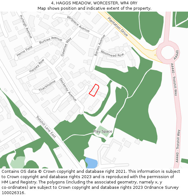 4, HAGGS MEADOW, WORCESTER, WR4 0RY: Location map and indicative extent of plot