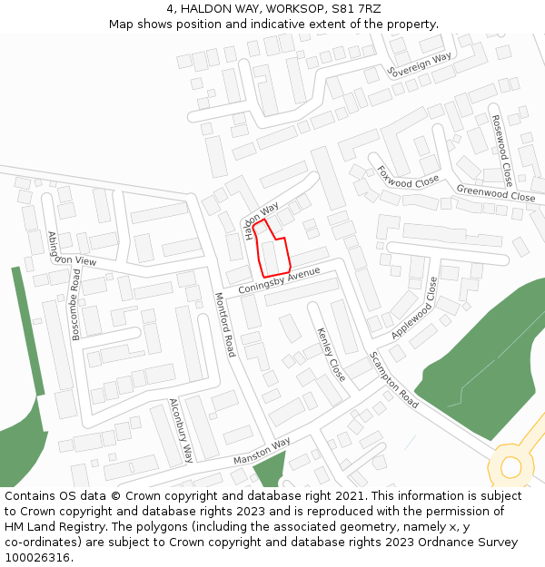 4, HALDON WAY, WORKSOP, S81 7RZ: Location map and indicative extent of plot