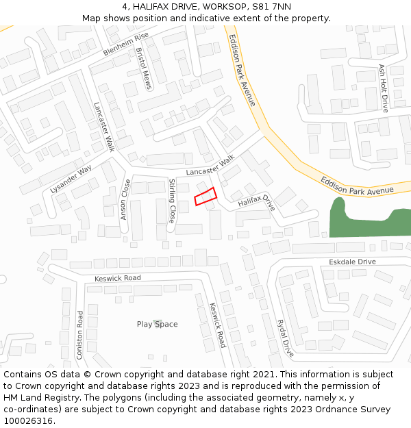 4, HALIFAX DRIVE, WORKSOP, S81 7NN: Location map and indicative extent of plot