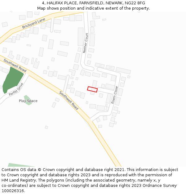 4, HALIFAX PLACE, FARNSFIELD, NEWARK, NG22 8FG: Location map and indicative extent of plot