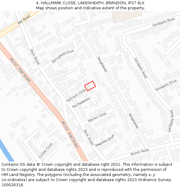 4, HALLMARK CLOSE, LAKENHEATH, BRANDON, IP27 9LX: Location map and indicative extent of plot