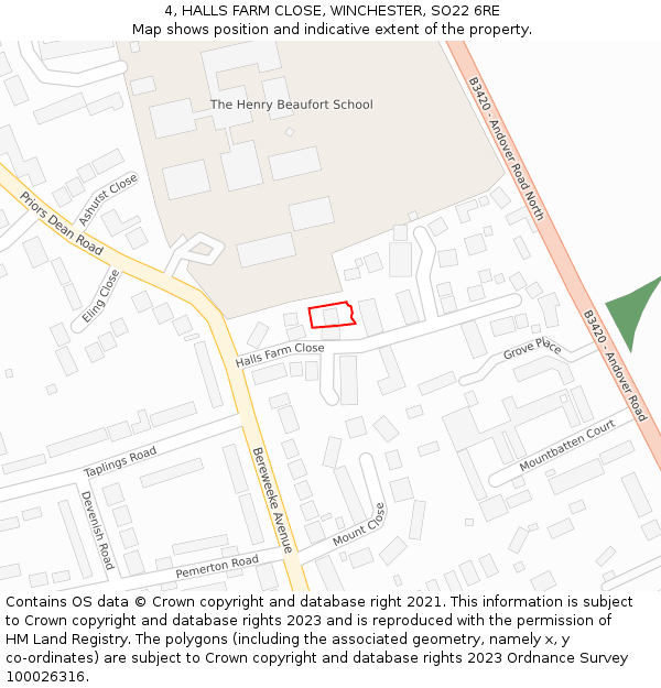 4, HALLS FARM CLOSE, WINCHESTER, SO22 6RE: Location map and indicative extent of plot