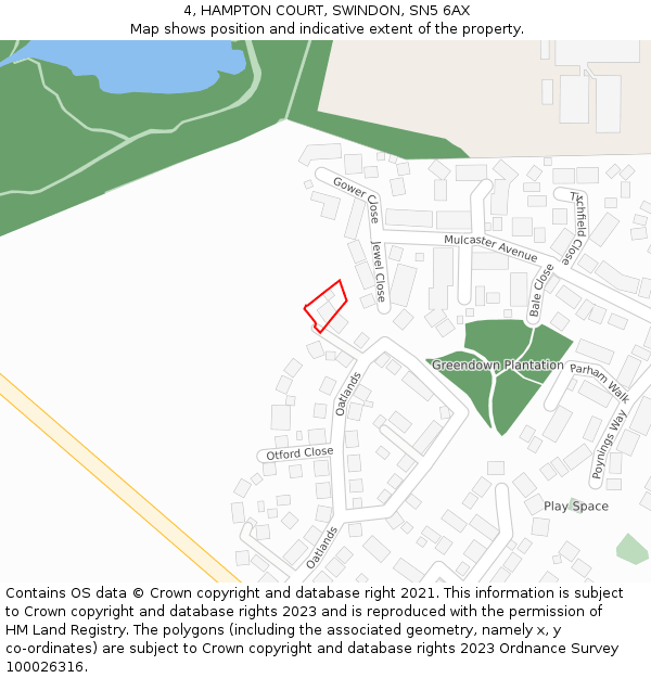 4, HAMPTON COURT, SWINDON, SN5 6AX: Location map and indicative extent of plot