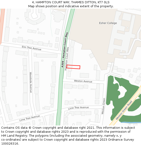 4, HAMPTON COURT WAY, THAMES DITTON, KT7 0LS: Location map and indicative extent of plot