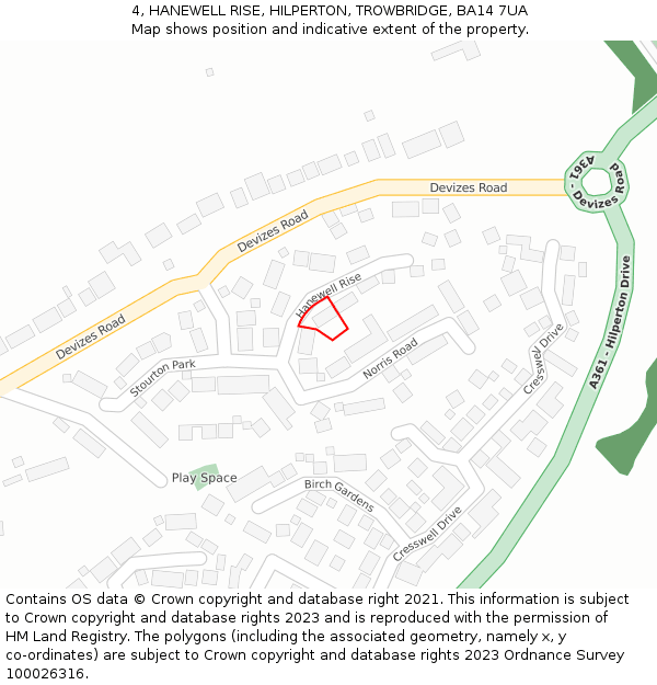 4, HANEWELL RISE, HILPERTON, TROWBRIDGE, BA14 7UA: Location map and indicative extent of plot