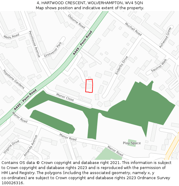 4, HARTWOOD CRESCENT, WOLVERHAMPTON, WV4 5QN: Location map and indicative extent of plot