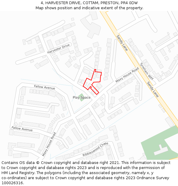 4, HARVESTER DRIVE, COTTAM, PRESTON, PR4 0DW: Location map and indicative extent of plot