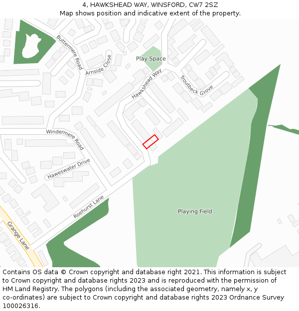 4, HAWKSHEAD WAY, WINSFORD, CW7 2SZ: Location map and indicative extent of plot