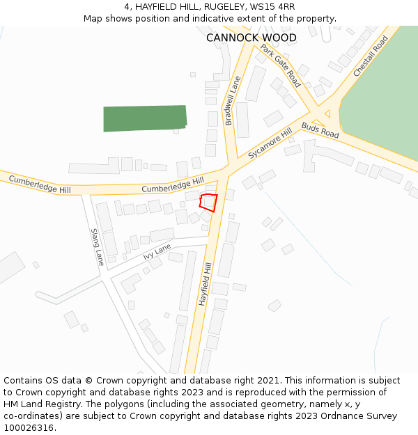 4, HAYFIELD HILL, RUGELEY, WS15 4RR: Location map and indicative extent of plot