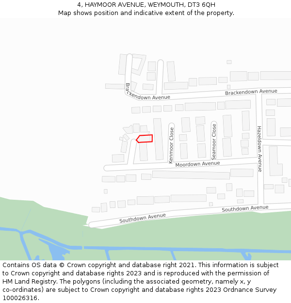 4, HAYMOOR AVENUE, WEYMOUTH, DT3 6QH: Location map and indicative extent of plot