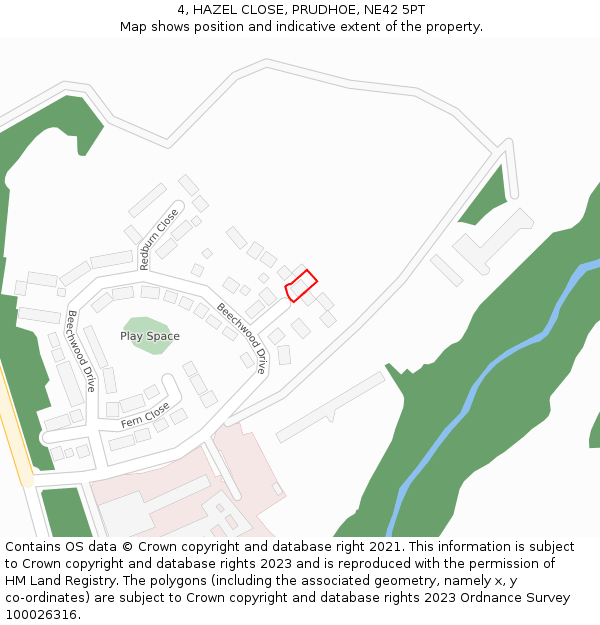 4, HAZEL CLOSE, PRUDHOE, NE42 5PT: Location map and indicative extent of plot
