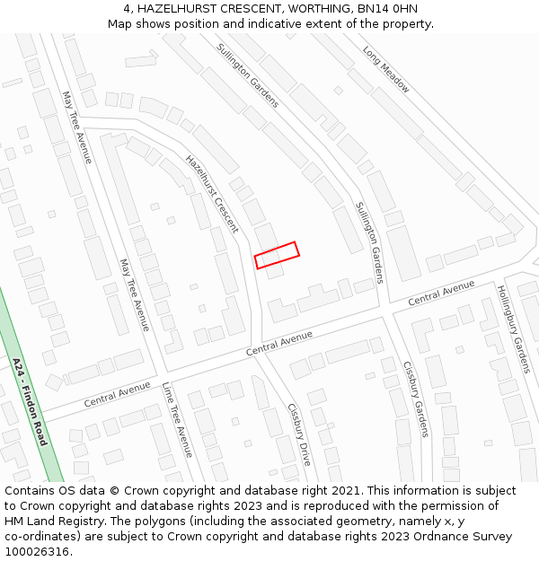 4, HAZELHURST CRESCENT, WORTHING, BN14 0HN: Location map and indicative extent of plot