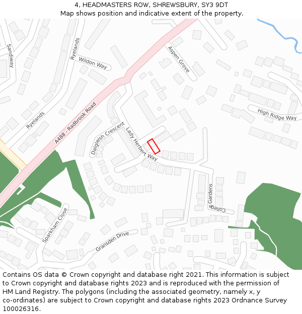 4, HEADMASTERS ROW, SHREWSBURY, SY3 9DT: Location map and indicative extent of plot