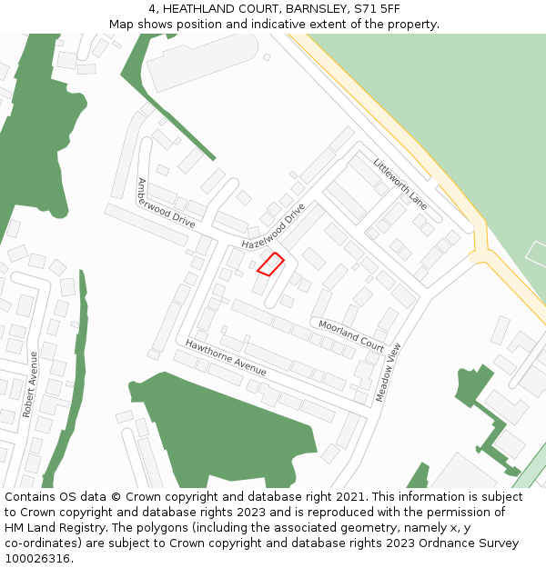 4, HEATHLAND COURT, BARNSLEY, S71 5FF: Location map and indicative extent of plot