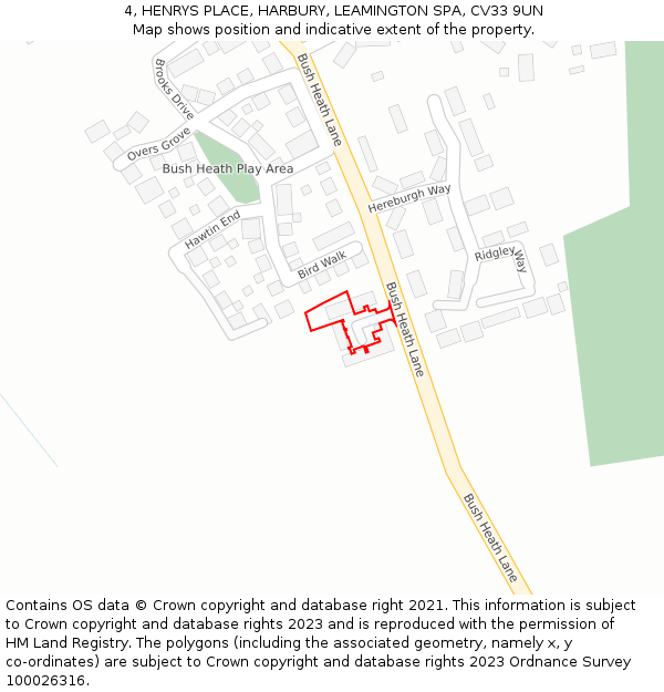 4, HENRYS PLACE, HARBURY, LEAMINGTON SPA, CV33 9UN: Location map and indicative extent of plot