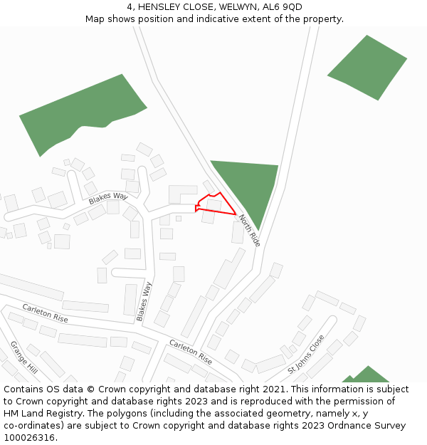 4, HENSLEY CLOSE, WELWYN, AL6 9QD: Location map and indicative extent of plot