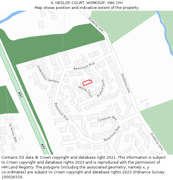 4, HESLOP COURT, WORKSOP, S80 1YH: Location map and indicative extent of plot