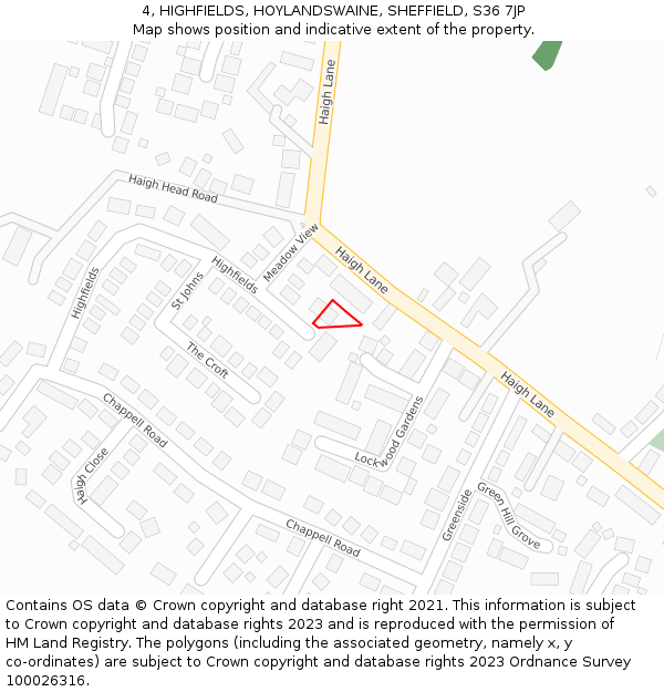 4, HIGHFIELDS, HOYLANDSWAINE, SHEFFIELD, S36 7JP: Location map and indicative extent of plot