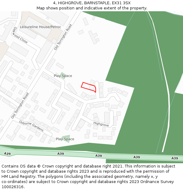 4, HIGHGROVE, BARNSTAPLE, EX31 3SX: Location map and indicative extent of plot