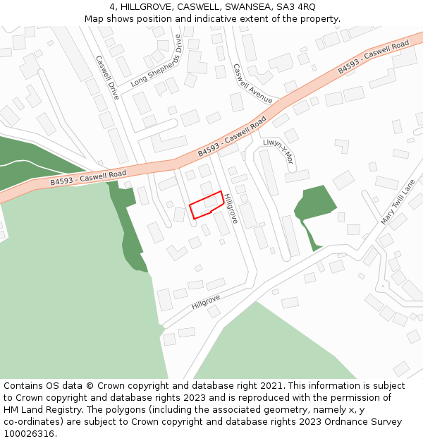 4, HILLGROVE, CASWELL, SWANSEA, SA3 4RQ: Location map and indicative extent of plot