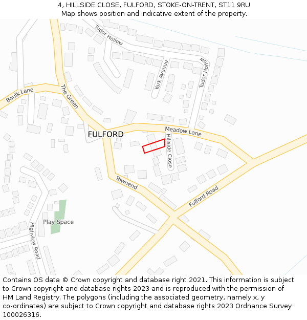 4, HILLSIDE CLOSE, FULFORD, STOKE-ON-TRENT, ST11 9RU: Location map and indicative extent of plot