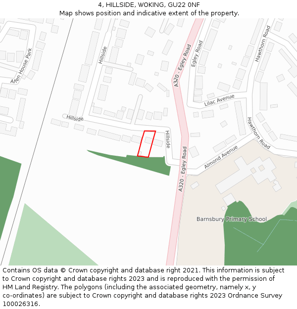 4, HILLSIDE, WOKING, GU22 0NF: Location map and indicative extent of plot