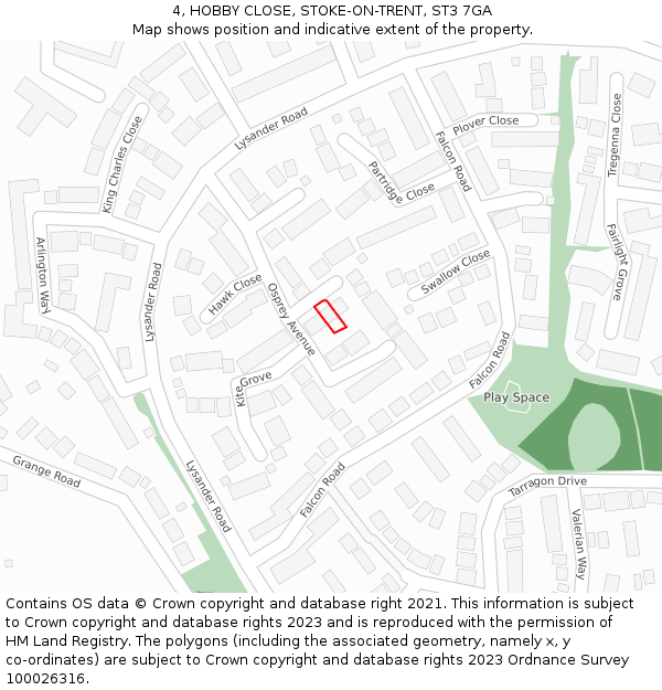 4, HOBBY CLOSE, STOKE-ON-TRENT, ST3 7GA: Location map and indicative extent of plot