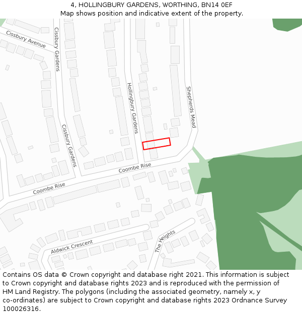 4, HOLLINGBURY GARDENS, WORTHING, BN14 0EF: Location map and indicative extent of plot