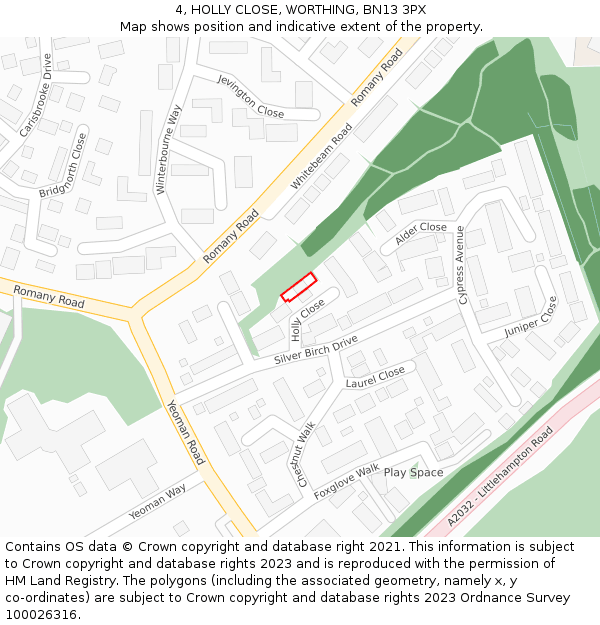 4, HOLLY CLOSE, WORTHING, BN13 3PX: Location map and indicative extent of plot