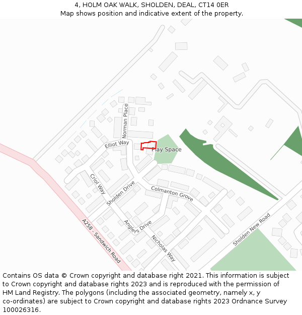 4, HOLM OAK WALK, SHOLDEN, DEAL, CT14 0ER: Location map and indicative extent of plot