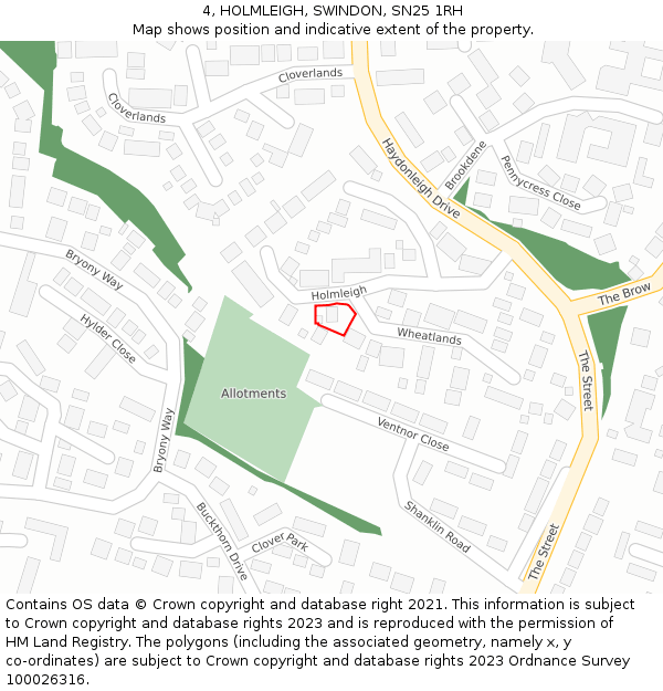 4, HOLMLEIGH, SWINDON, SN25 1RH: Location map and indicative extent of plot