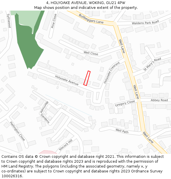4, HOLYOAKE AVENUE, WOKING, GU21 4PW: Location map and indicative extent of plot